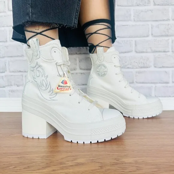 ⭐Converse Chuck 70 De Luxe Heel Western Hi Platform 5.5 Men Boots White A10335C