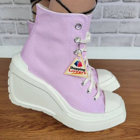 ⭐Converse Chuck 70 De Luxe Wedge Platform Hi Shoes Sz 7 A07584C Purple Pink 4&quot;