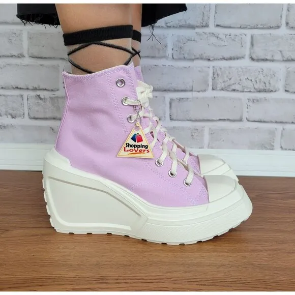⭐Converse Chuck 70 De Luxe Wedge Platform Hi Shoes Sz 7 A07584C Purple Pink 4&quot;