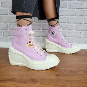 ⭐Converse Chuck 70 De Luxe Wedge Platform Hi Shoes Sz 7 A07584C Purple Pink 4&quot;