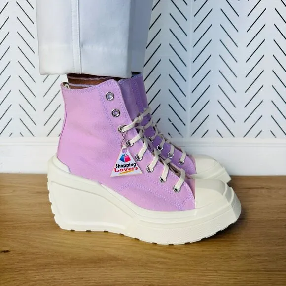 ⭐Converse Chuck 70 De Luxe Wedge Platform Hi Shoes Sz 7 A07584C Purple Pink 4&quot;