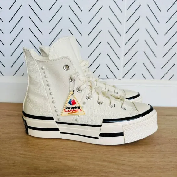 ❤️❤️CONVERSE Chuck 70 Plus Gems Rhinestones Pearls Sz 6 Mens Shoes Cream A10287C