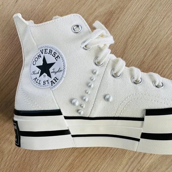 ❤️❤️CONVERSE Chuck 70 Plus Gems Rhinestones Pearls Sz 6 Mens Shoes Cream A10287C