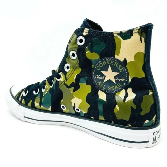 Converse Chuck Taylor All Star Hi Black Green Camo Print Womens Shoes 166232F