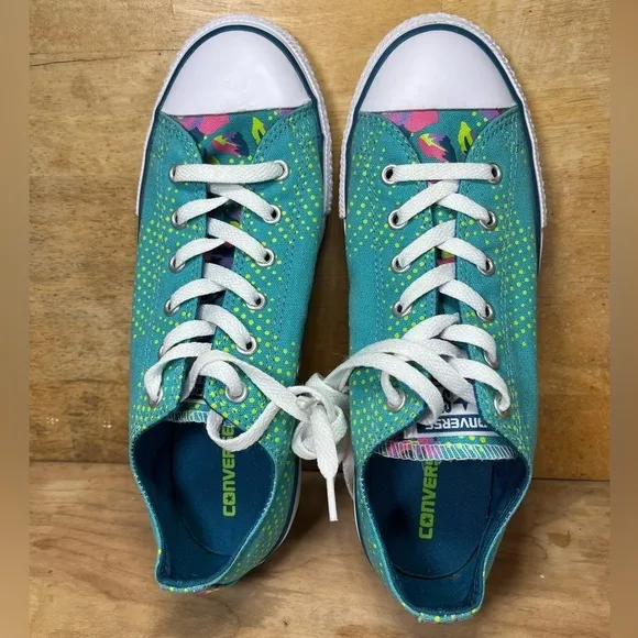 Converse Chuck Taylor All Star Womens Size 8 (6Y) Shoes Sneakers Blue Neon Polka