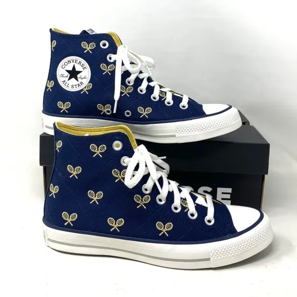 Converse Ctas High Top Skate Navy Gold Canvas Shoes Women Size Sneakers A05682F