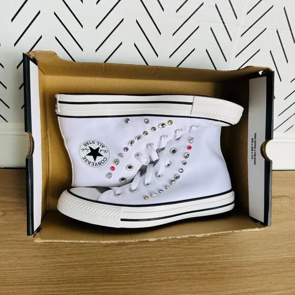 💎Converse Men Shoes Sz 5.5 Chuck Taylor All Star Hi Y2K Gems White A10290C New