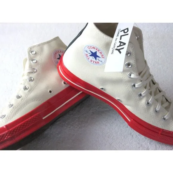 Converse Men's Chuck 70 CDG HI Top Canvas Shoes White Red Egret Sizes NIB