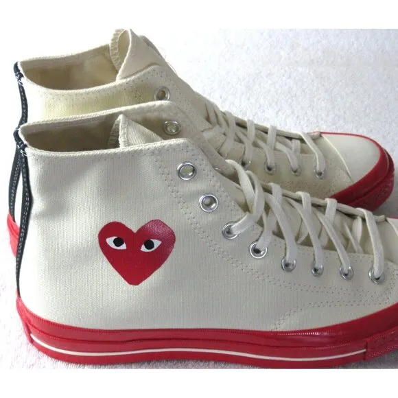 Converse Men's Chuck 70 CDG HI Top Canvas Shoes White Red Egret Sizes NIB