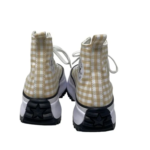 Converse Run Star Hi Platform Shoes Women Size White Beige Plaid Canvas A05999C