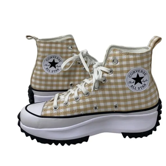 Converse Run Star Hi Platform Shoes Women Size White Beige Plaid Canvas A05999C