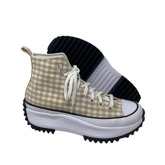 Converse Run Star Hi Platform Shoes Women Size White Beige Plaid Canvas A05999C