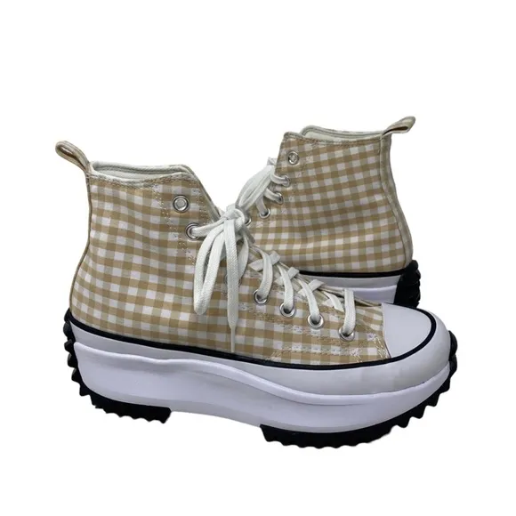 Converse Run Star Hi Platform Shoes Women Size White Beige Plaid Canvas A05999C