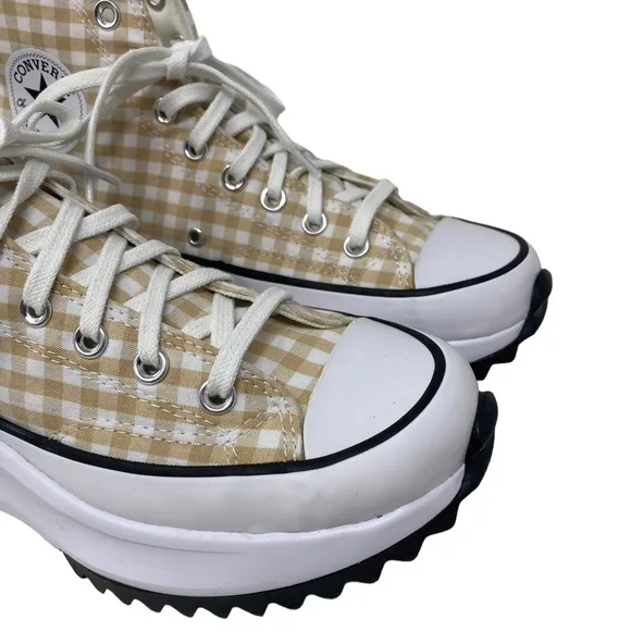 Converse Run Star Hi Platform Shoes Women Size White Beige Plaid Canvas A05999C