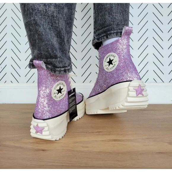 ⭐Converse Run Star Hike Hi Women Shoes Size 9.5 Purple Glitter Platform A10096C⭐