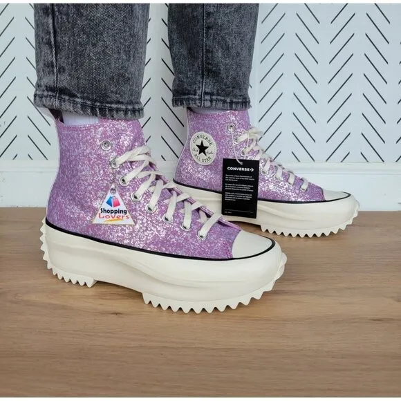 ⭐Converse Run Star Hike Hi Women Shoes Size 9.5 Purple Glitter Platform A10096C⭐