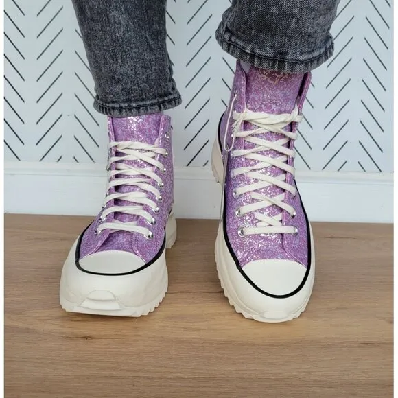 ⭐Converse Run Star Hike Hi Women Shoes Size 9.5 Purple Glitter Platform A10096C⭐