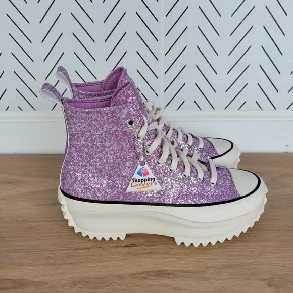 ⭐Converse Run Star Hike Hi Women Shoes Size 9.5 Purple Glitter Platform A10096C⭐
