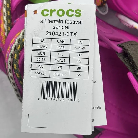Crocs All-Terrain Festival Sandals Pink Men's Size 4 Women's 6 #20421-6TX Nwob