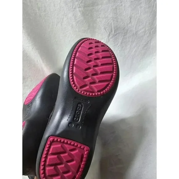 Crocs CLAIRE Women's Size 7 Black Insulated Waterproof Rain Snow Pull On BOOTS