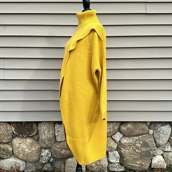 Crossover Turtleneck Pullover Knit Duster - Mustard Yellow