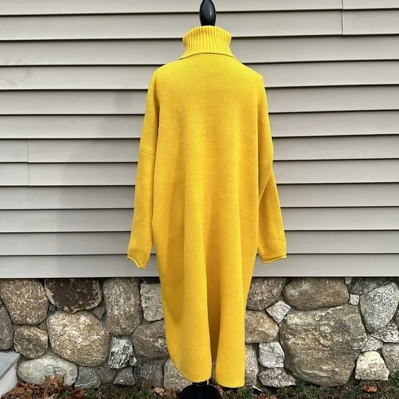Crossover Turtleneck Pullover Knit Duster - Mustard Yellow