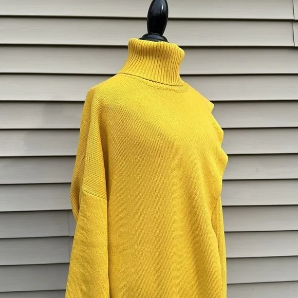 Crossover Turtleneck Pullover Knit Duster - Mustard Yellow