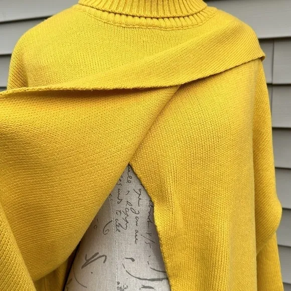 Crossover Turtleneck Pullover Knit Duster - Mustard Yellow