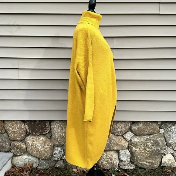 Crossover Turtleneck Pullover Knit Duster - Mustard Yellow