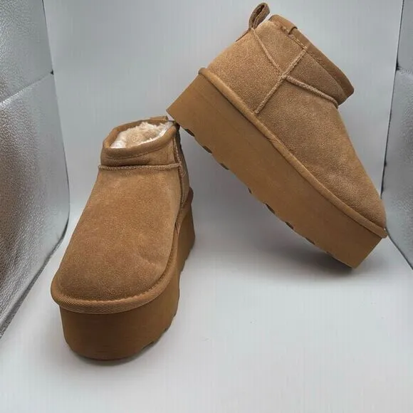 CUSHIONAIRE Hippy Women’s Platform Ankle Boots SIZE 6 CHESTNUT