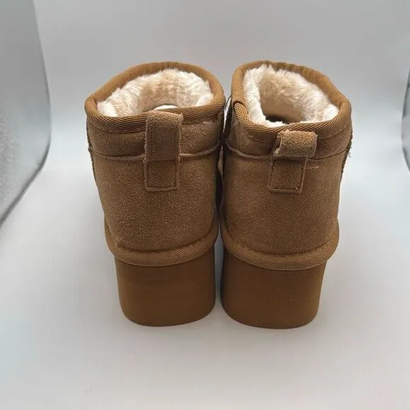 CUSHIONAIRE Hippy Women’s Platform Ankle Boots SIZE 6 CHESTNUT