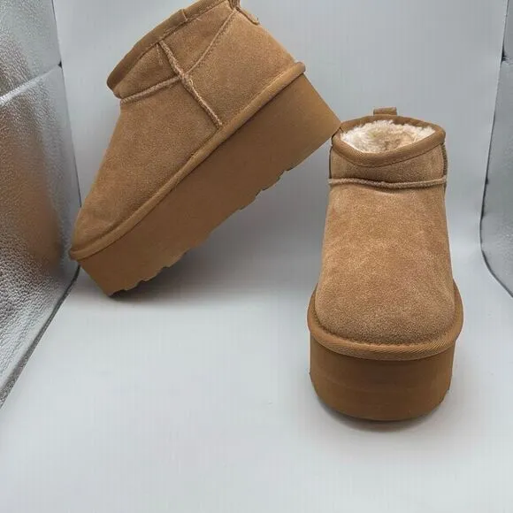 CUSHIONAIRE Hippy Women’s Platform Ankle Boots SIZE 6 CHESTNUT