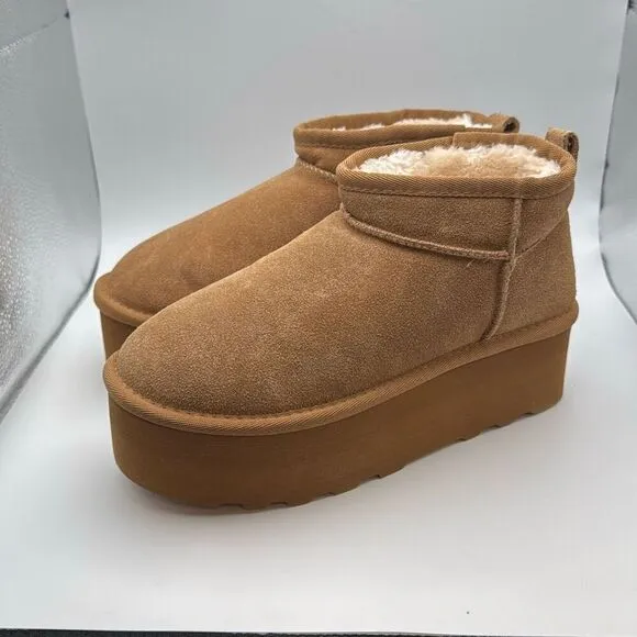 CUSHIONAIRE Hippy Women’s Platform Ankle Boots SIZE 6 CHESTNUT