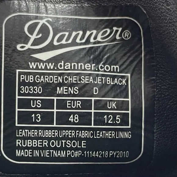Danner Pub Garden Chelsea Boots Mens Size 13 Black Waterproof Leather 30330