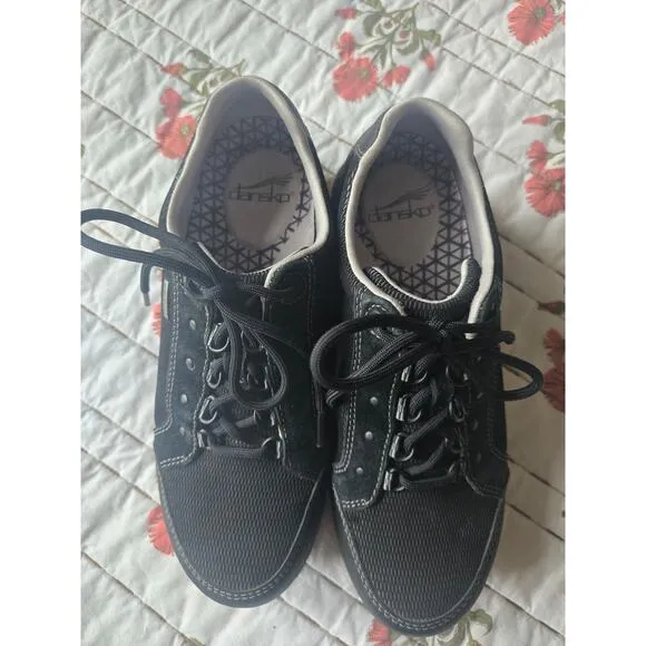 Dansko Leather Sneakers Shoes Women's Size 38 Black Lace Up Nurse Vibram