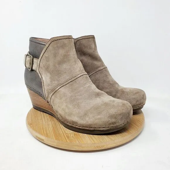 Dansko Shirley Ankle Boots Womens 38 Brown Suede Wedge Buckle Comfort Shoes