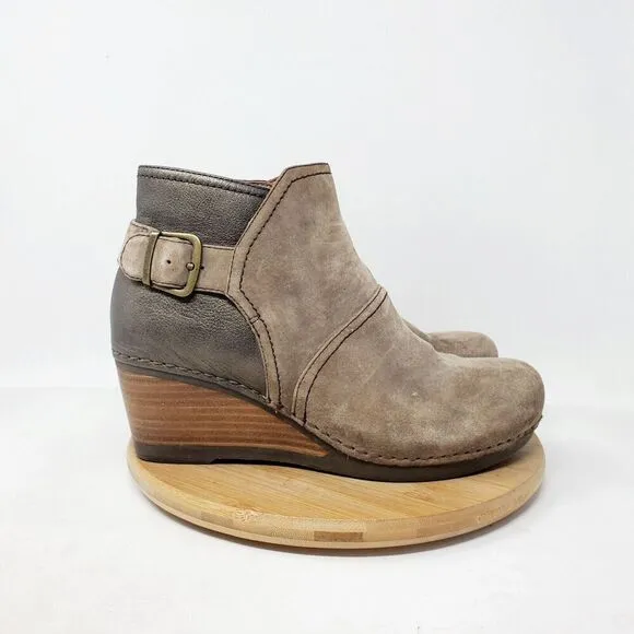 Dansko Shirley Ankle Boots Womens 38 Brown Suede Wedge Buckle Comfort Shoes