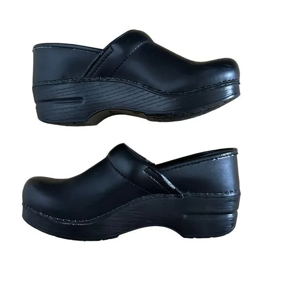 Dansko Womens Professional Comfort Leather Mule Clogs Shoes Black Sz 37