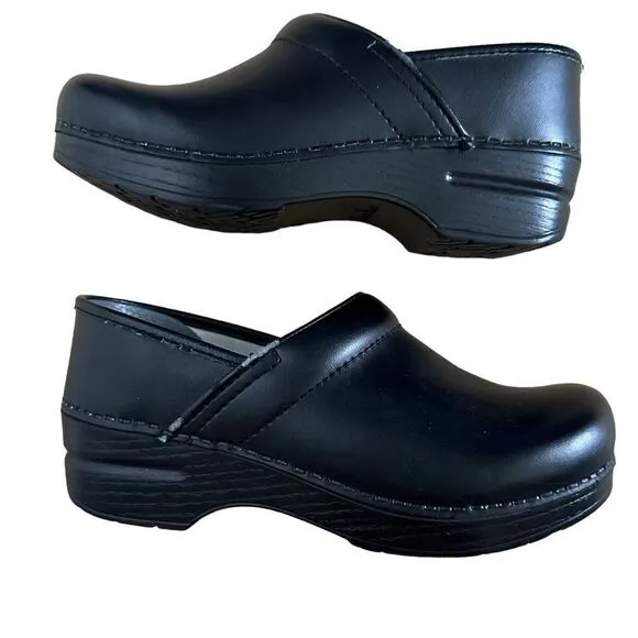 Dansko Womens Professional Comfort Leather Mule Clogs Shoes Black Sz 37