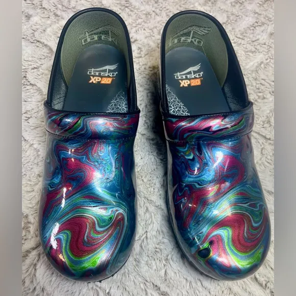 Dansko XP 20 Multi Color Iridescent Professional All Day Comfort Clogs Sz 11…