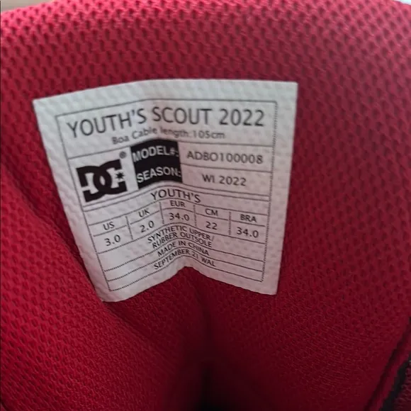 DC Black and Red Youth Scout Boots with Click and Turn Lacing