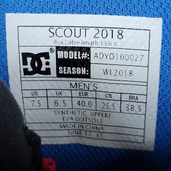 DC Scout Snowboard Boots Mens Size 7.5 Black 2018 BOA Lacing Insulated Winter