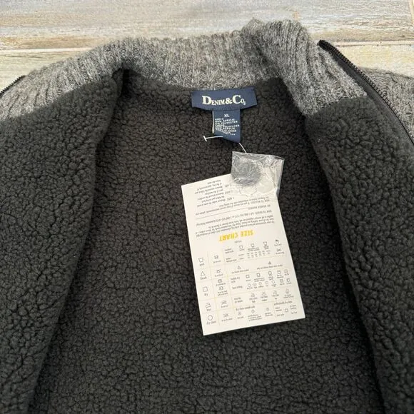 Denim &amp; Company Dad Shacket Gray Teddy Lined Warm Winter Jacket Classic Style