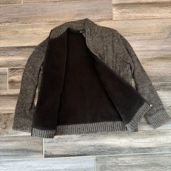 Denim &amp; Company Dad Shacket Gray Teddy Lined Warm Winter Jacket Classic Style