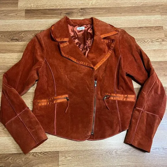 Di Vita 100% Genuine Suede Blazer Women’s Size 8 Rust Brown Moto Jacket