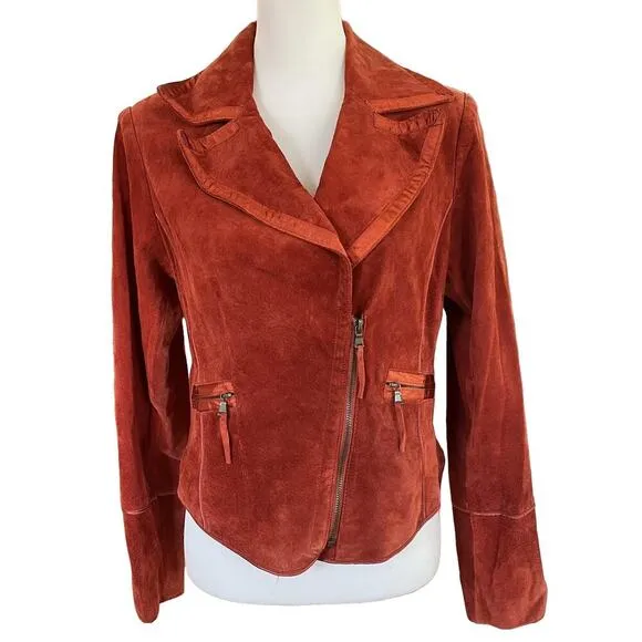 Di Vita 100% Genuine Suede Blazer Women’s Size 8 Rust Brown Moto Jacket