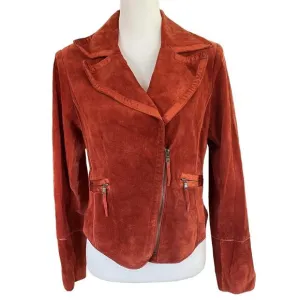Di Vita 100% Genuine Suede Blazer Women’s Size 8 Rust Brown Moto Jacket