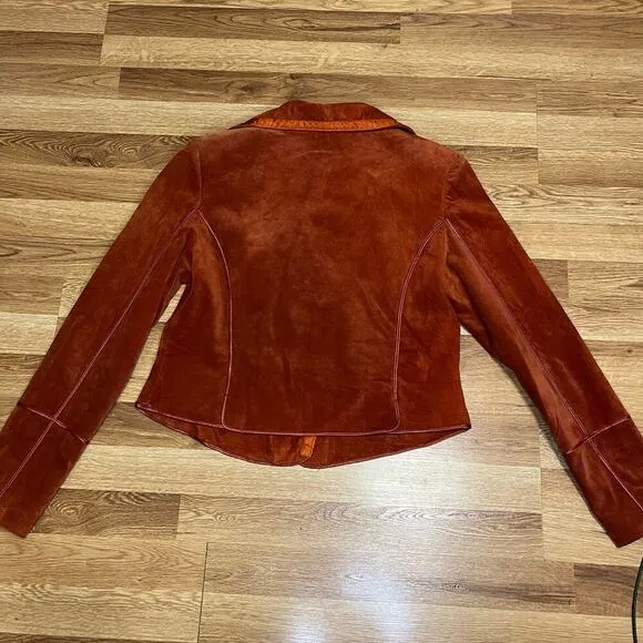Di Vita 100% Genuine Suede Blazer Women’s Size 8 Rust Brown Moto Jacket