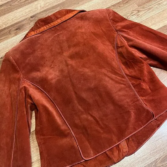 Di Vita 100% Genuine Suede Blazer Women’s Size 8 Rust Brown Moto Jacket