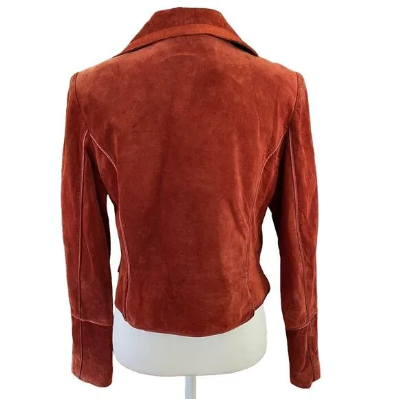 Di Vita 100% Genuine Suede Blazer Women’s Size 8 Rust Brown Moto Jacket